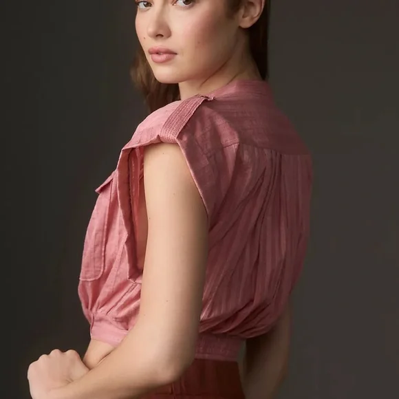 NWT Anthropologie Short-Sleeve Cinched Safari Top - Picture 5 of 10